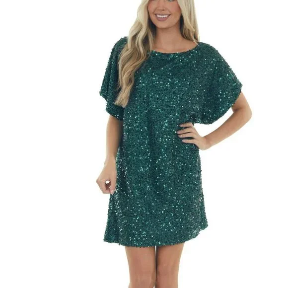 Dresses | Forest Sequined Short Flowy Sleeve Shift Dress New | Poshmark Dresses | Forest Sequined Short Flowy Sleeve Shift Dress New | Poshmark